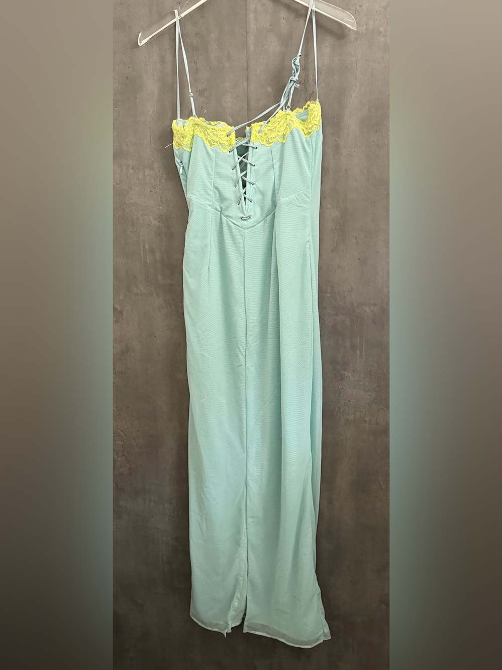 House of CB Aiza Ocean Blue Contrast Lace Maxi Dress B1585 - Picture 3 of 7